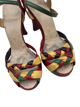Load image into Gallery viewer, 1940s Rare Multicoloured Strappy Sandals