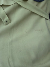 Load image into Gallery viewer, 1940s Chartreuse Green Crepe Dress With Blue Galalith Buckle and Rainbow Sash