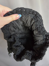 Load image into Gallery viewer, 1940s Black Gimp Crochet Drawstring Duffle Bag