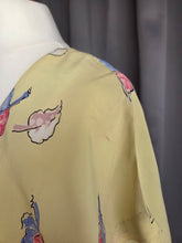 Load image into Gallery viewer, 1940s Acid Yellow, Black, White, Beige, Pink and Blue Novelty Print Leaf Dress