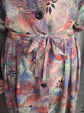 Load image into Gallery viewer, 1940s Pink, Blue and Green Mottled Hawaiian Leaf Print Dress