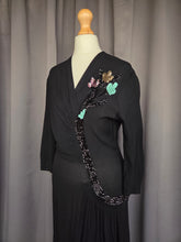 Load image into Gallery viewer, 1940s Black Crepe Sequin Cocktail Dress