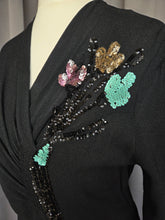 Load image into Gallery viewer, 1940s Black Crepe Sequin Cocktail Dress