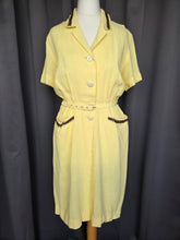 Load image into Gallery viewer, 1940s Yellow Linen Dress With Brown Detailing and Pockets