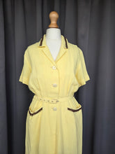 Load image into Gallery viewer, 1940s Yellow Linen Dress With Brown Detailing and Pockets