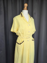 Load image into Gallery viewer, 1940s Yellow Linen Dress With Brown Detailing and Pockets