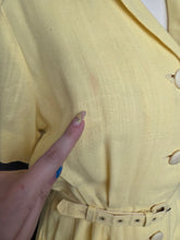 Load image into Gallery viewer, 1940s Yellow Linen Dress With Brown Detailing and Pockets