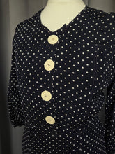 Load image into Gallery viewer, 1930s Navy Blue and White Spotty Print Crepe Dress