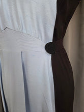 Load image into Gallery viewer, 1940s Pale Blue and Black Colourblock Long Tie Dress