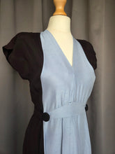 Load image into Gallery viewer, 1940s Pale Blue and Black Colourblock Long Tie Dress