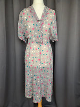 Load image into Gallery viewer, 1940s Sheer Grey Dress With Teal, Pink and White Spotty Print