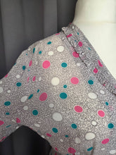 Load image into Gallery viewer, 1940s Sheer Grey Dress With Teal, Pink and White Spotty Print