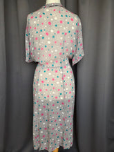 Load image into Gallery viewer, 1940s Sheer Grey Dress With Teal, Pink and White Spotty Print