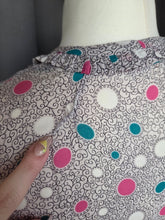 Load image into Gallery viewer, 1940s Sheer Grey Dress With Teal, Pink and White Spotty Print