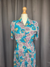 Load image into Gallery viewer, 1940s CC41 Teal, Lilac and Yellow Crepe Dress and Jacket Set
