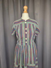 Load image into Gallery viewer, 1940s Orange, Blue and Green Striped Floral Dress