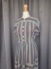 Load image into Gallery viewer, 1940s Orange, Blue and Green Striped Floral Dress