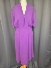 Load image into Gallery viewer, 1940s Bright Purple Crepe Dress With Gold Embroidery