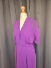 Load image into Gallery viewer, 1940s Bright Purple Crepe Dress With Gold Embroidery