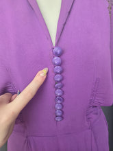 Load image into Gallery viewer, 1940s Bright Purple Crepe Dress With Gold Embroidery