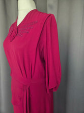 Load image into Gallery viewer, 1940s Raspberry/Burgundy Soutache Peplum Dress