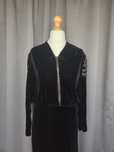 Load image into Gallery viewer, 1920s/1930s Rare Black Silk Velvet Dress With Embroidered Sleeves
