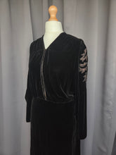 Load image into Gallery viewer, 1920s/1930s Rare Black Silk Velvet Dress With Embroidered Sleeves
