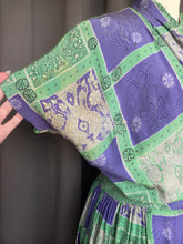 Load image into Gallery viewer, 1940s Blue/Purple and Green Tile Print Silk Dress