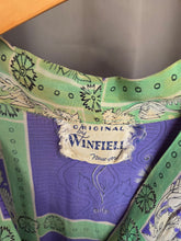 Load image into Gallery viewer, 1940s Blue/Purple and Green Tile Print Silk Dress