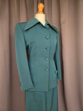 Load image into Gallery viewer, 1940s Dark Teal Gabardine Pointed Collar Suit