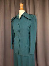 Load image into Gallery viewer, 1940s Dark Teal Gabardine Pointed Collar Suit
