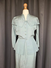 Load image into Gallery viewer, 1940s Pale Blue Silk Suit With Peplum Collar and Raglan Sleeve