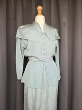 Load image into Gallery viewer, 1940s Pale Blue Silk Suit With Peplum Collar and Raglan Sleeve