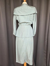 Load image into Gallery viewer, 1940s Pale Blue Silk Suit With Peplum Collar and Raglan Sleeve