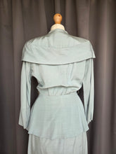 Load image into Gallery viewer, 1940s Pale Blue Silk Suit With Peplum Collar and Raglan Sleeve