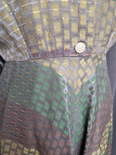 Load image into Gallery viewer, Late 1940s Green, Gold and Taupe Dress