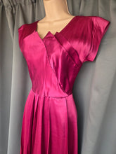 Load image into Gallery viewer, 1950s Magenta Pink Liquid Satin Dress With Pleats and Layered Collar