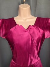 Load image into Gallery viewer, 1950s Magenta Pink Liquid Satin Dress With Pleats and Layered Collar