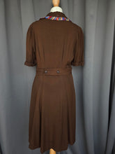 Load image into Gallery viewer, 1940s Brown And Rainbow Ribbon Dress With Peter Pan Collar