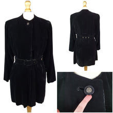 Load image into Gallery viewer, 1940s Black Thick Velvet Swing Jacket/Coat With Huge Belt and Studs