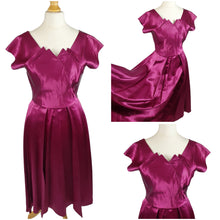 Load image into Gallery viewer, 1950s Magenta Pink Liquid Satin Dress With Pleats and Layered Collar