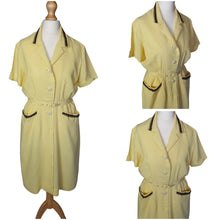 Load image into Gallery viewer, 1940s Yellow Linen Dress With Brown Detailing and Pockets
