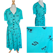 Load image into Gallery viewer, 1940s Turquoise Blue Elephant Print Sun Dress and Bolero Set