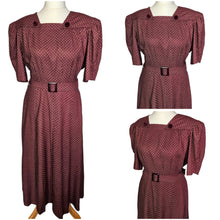 Load image into Gallery viewer, 1940s Tailor-made Burgundy Floral Dress With Velvet Buttons