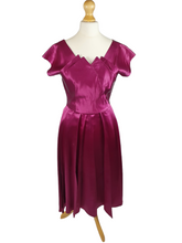 Load image into Gallery viewer, 1950s Magenta Pink Liquid Satin Dress With Pleats and Layered Collar
