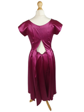 Load image into Gallery viewer, 1950s Magenta Pink Liquid Satin Dress With Pleats and Layered Collar