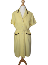Load image into Gallery viewer, 1940s Yellow Linen Dress With Brown Detailing and Pockets