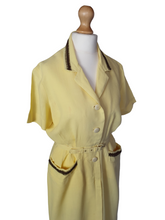Load image into Gallery viewer, 1940s Yellow Linen Dress With Brown Detailing and Pockets