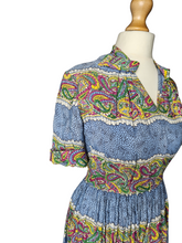 Load image into Gallery viewer, 1940s Sky Blue and Multicoloured Paisley Print Dress With Amazing Collar