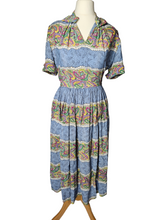 Load image into Gallery viewer, 1940s Sky Blue and Multicoloured Paisley Print Dress With Amazing Collar